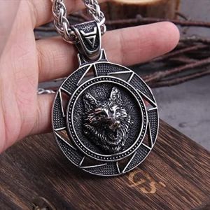 Trahoo-Collier De Loup Médaillon De Sorceleur Fait À La Main, Collier De Pièce De Monnaie En Acier Inoxydable Oxydé Pour Hommes, Pendentif De Chaîne De Collier De Charme De Loup Celtique Viking - Neuf