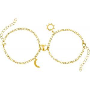 Kal-2 Pi&egrave;ces Bracelet De Couple Magn&eacute;tiques Bracelet En Acier Inoxydable Bracelet Avec Pendentif Soleil Lune Or Argent Bracelet Coeur En Magn&eacute;tiques Couple Bracelet Bracelets D'amiti&eacute; - Neuf