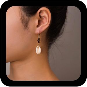 Kalhx-Boucles D'oreilles Vintage Forme Cauris Boucles D'oreilles Boho Forme Cauris Boucles D'oreilles Conch Dangle Boucles D'oreilles Forme Crochet Boucles D'oreilles Brunes Bijoux Pour Femmes - Neuf