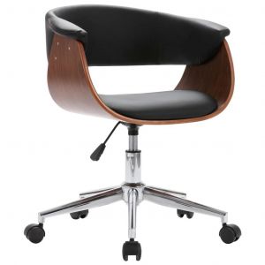 Chaise Fauteuil Siège Pivotante De Bureau Informatique Étude Bois Courbé Et Similicuir Noir Helloshop26 02_0024155 - Neuf