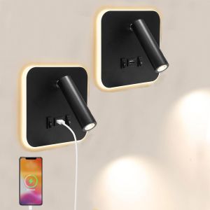 2pcs Applique Murale Interieur,L Use De Chevet Led,Lampe De Lecture Col De Cygne Flexible Avec Port De Charge Usb Et Interrupteur,360°Réglable Lampe De Lit Spot Pour Chambre Escaliers - Neuf