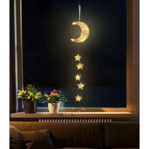 JGD-Guirlandes Lumineuses LED, Guirlande de No&euml;l Lumineuse en Forme de Lune + &Eacute;toile &agrave; Piles pour No&euml;l avec Fonction de Minuterie, D&eacute;coration No&euml;l Int&eacute;rieur pour Maison Salon Chambre, Blanc - Neuf