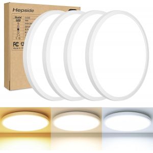 SJZG-Lot De 4 Plafonnier Led, Luminaire 18W 3000K/4000K/6500K S&eacute;lectionnable, Moderne Tr&egrave;s Mince Pour Salle De Bain Etanche Ip44, Facile &Agrave; Installer &Eacute;clairage De Plafond &Oslash; 22Cm - Neuf