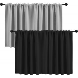 Kalanka-Rideaux De Fen&ecirc;tre Courts 2 Pi&egrave;ces &iquest; Brise-Bise Moderne H 45 X L 132 Cm, Rideaux Opaques Pour Cuisine, Salle De Bain, Caravane, Avec Poche Pour Tige, Design &Eacute;l&eacute;gant - Neuf