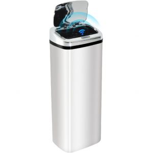 T1005-01-00275 &ndash; Panier &agrave; ordures automatique infrarouge sans contact de 50 litres, facile &agrave; nettoyer et aliment&eacute; par batterie, avec compartiment s&eacute;par&eacute; pour d&eacute;chets humides et secs, dot&eacute; d'un bac - Neuf