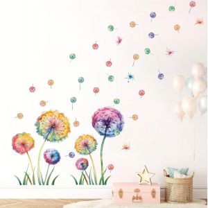 Eryi-Stickers Muraux Pissenlit Coloré,Fleur Sticker Mural Enfants Fille,Autocollant Mural Pissenlits,Autocollant Mural Fleur,Sticker Mural Plantes De Chambre De Bébé Salon Cuisine Fenêtre Décoratifs - Neuf