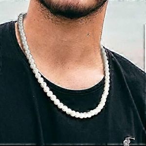 Collier De Perles 2pcs Pour Hommes,Collier De Perles Blanches Pour Femmes,Collier Ras De Cou De Perles Rondes,Bijoux En Perles 2025 - Neuf