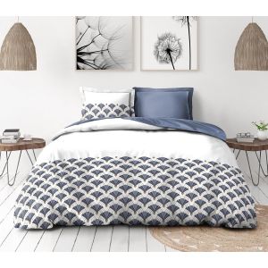 Kalanka-Parure De Couette 140x200 Cm &iquest; 2 Pi&egrave;ces &iquest; Percale De Coton Douce &iquest; Housse + Taie &iquest; Blanc & Bleu &iquest; Mod&egrave;le L'&eacute;l&eacute;gante - Neuf