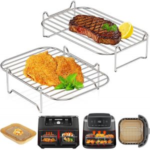 Ninja Grille Air Fryer | 2pcs Accessoires AirFryer Empilables pour Ninja AF300EU AF400EU et Autres Dual Friteuse 7,6L -10,4L | Alimentaire Acier Inoxydable 304 | Air Fryer Racks - Neuf