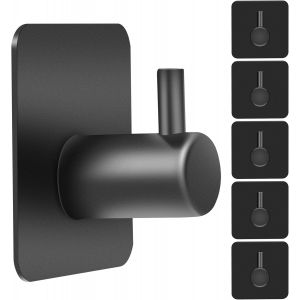 6 Pcs Crochet Adhesif Mural Noir, Accroche Torchon Cuisine Adh&eacute;sif Sans Percage, Porte Serviette Salle de Bain Cuisine, Pat&egrave;re Crochets Adh&eacute;sifs Muraux Acier Inoxydable pour Maison Portemanteau - Neuf