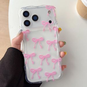 LORANKA-Etui pour iPhone 17 Pro Max, Coque Transparente pour Filles et Femmes avec N?ud Ruban et Vague Boucl&eacute;e, Housse N?ud Papillon Esth&eacute;tique Protectrice en Silicone Souple TPU Antichocs - Rose - Neuf
