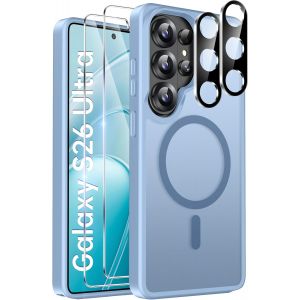 ELVORIX-Magn&eacute;tique Coque pour Samsung Galaxy S26 Ultra 5G avec 2 Verres Tremp&eacute;s et 2 Cam&eacute;ra Protecteur, Compatible avec MagSafe, Dos Anti Rayures &Eacute;tui Antichoc Coque Samsung S26 Ultra -Bleu Clair - Neuf