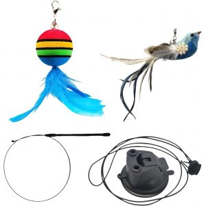 KAL-Jouets Interactifs Pour Chats, Jouets D'Enrichissement Oiseau Pour Chats, Accessoire À Ventouse Pour Jeu D'Intérieur Et Stimulation Mentale - Neuf