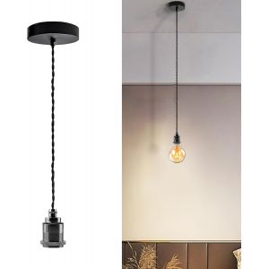 Kal-Suspension Luminaire Câble Textile Réglable 150cm, Lustre Lampe Suspension Avec Anneau À Vis Compatible Avec Abat-Jour, Métal E27 Douille En Céramique Pour Plafonnier Salon Chambre, 1pcs - Neuf