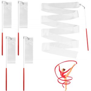 Lot De 4 Bandes De Gymnastique Avec Baguette,Blanc,Pour Enfant,Pour Danse Artistique,Gymnastique,Danse Des Enfants,Spectacles De Talent - Neuf