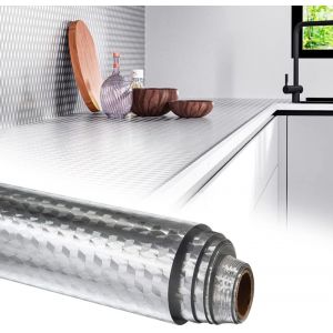 Papier aluminium autocollant pour cuisine, anti-graisse, 40 cm x 3 m, imperm&eacute;able, pour cuisine, placard, &eacute;tag&egrave;re, mur - Neuf