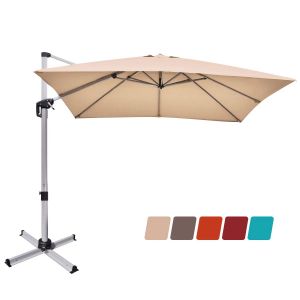 Parasol D&eacute;port&eacute; Carr&eacute; 295 X 295 X 272 Cm Grande Ombre Rotatif 360&deg; Manivelle En Aluminium Beige Helloshop26 20_0019224 - Neuf