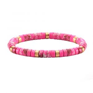 Bracelet Perles Heishi Jaspe Imp&eacute;rial Rose Rouge - Neuf