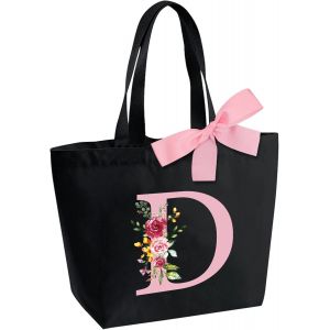 Sac Fourre-Tout Personnalisé avec Initiale,Sac Tote bag avec Noeud Papillon,Adapté pour Mariage Vacances Voyage Anniversaire Noël,Sac Cadeau Parfait pour femmes demoiselles d'honneur maman am.[Q182] - Neuf