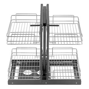 Organisateur Coulissant D'Angle À Ouverture Minimum 380 Cm De Largeur, Rangement Pour Placard De Cuisine À 2 Niveaux Et 4 Étagères, Panier De Rangement En Acier Au Carbone Chromé[APP8809023] - Neuf