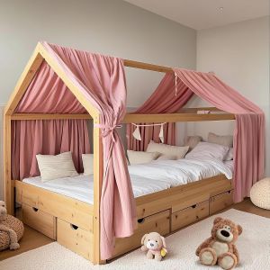 Ulteronixshop-Lot De 2 Baleines De Lit Faites &Agrave; La Main En 100% Mousseline De Coton, Pour D&eacute;coration De Lit De Maison, Pour Filles Et Gar&ccedil;ons (Lot De 2, 65 X 270 Cm, R&eacute;tro Rose) - Neuf