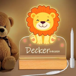 Veilleuse B&eacute;b&eacute; Personnalis&eacute;, Personnalis&eacute; Lion Lampe Chevet Enfant, Pour Enfant,Nouveau-N&eacute;,Gar&ccedil;on,Fille,Cadeau De Anniversaire No&euml;l Bapt&ecirc;me - Neuf