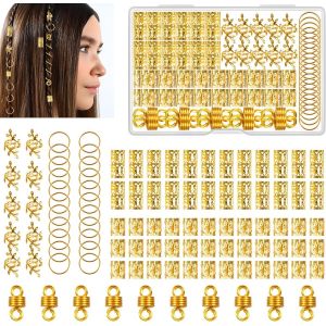 Kal-Lot De 100 Anneaux De Cheveux Viking En Métal Argenté Pour Tresses - Réglables - Perles De Cheveux En Spirale Pour Tresses - Accessoires De Décoration (Doré) - Neuf