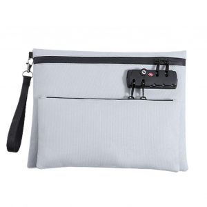 Portefeuille double couche verrouillable, porte-monnaie avec cadenas, porte-monnaie elegant et securise, 28 x 22 cm, Gris Ban. - Neuf