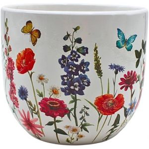 Eryi-Pot De Fleurs En Céramique, Motif Prairie Florale, Dimensions (L X L X H) : 14 X 12 X 14 Cm. - Neuf