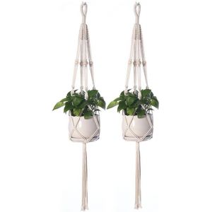 ERYI-Plant Cintres 2 Pièces Macramé Support Pots Pour Fleur Macramé Plant Hangers Corde De Coton Pour Jardin Intérieur Extérieur Style Bohême - Neuf