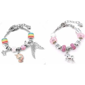 Kal-2pcs Bracelet &Agrave; Breloque Avec Licorne,Bracelet En Cristal Rose Brillant Bijoux Charms - Neuf