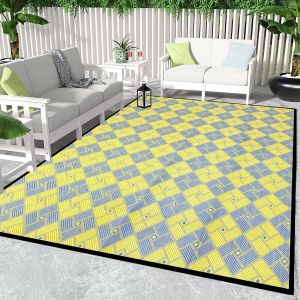 Mevronisshop-Tapis Ext&eacute;rieur En Plastique, 210x150 Cm Grand Tapis Pour Terrasse, Jardin, Plage, Camping, Balcon, Terrasse Bois, Cour, V&eacute;randa &iquest; Lavable, Portable, Comfortable, R&eacute;sistant Et Anti-Uv - Neuf