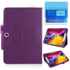 Tablettes Coque Pour Samsung Galaxy Tab 4 10.1 Inch 2014 (Sm-T530 T535 T531 T537),Full De Protection Multi-Angle Debout Etui Cuir Housse Avec Stylus Pen,Protecteur Film (Purple) - Neuf