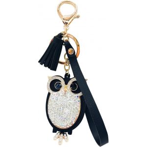 Loc-1 Pi&egrave;ces Porte-Cl&eacute;s Mignon Chouette,Hibou Porte-Cl&eacute;s Strass,Pendentif Hibou Porte-Clefs,Pour D&eacute;coration Porte Cl&eacute;s Dames,Sac D&eacute;coratif,Accessoires Voiture (Noir) - Neuf
