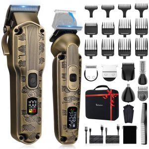 Professionnel Hommes Coupe De Cheveux Coupe De Barbe Tondeuse Pour Hommes Tondeuse &Agrave; Barbe Tondeuse &Agrave; Cheveux Rasoir Sans Fil Coupe De Cheveux Set(Bronze) - Neuf