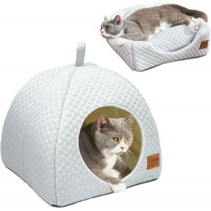 Lit Pour Chat D'intérieur - 2 En 1 Lit Pour Chats Rafraîchissant, Lavable En Machine Pliable Avec Coussin Rembourré En Coton Doux De Qualité Supérieure, Maison Pour Chats Et Chiot, Blanc Gris - Neuf