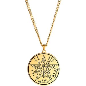 Kal-Vintage Tetragrammaton Pendentif Colliers Wahyeh Magique Pentagramme Béni De Salomon Amulette Collier En Acier Inoxydable Bijoux Viking Pour Femmes Et Hommes - Neuf