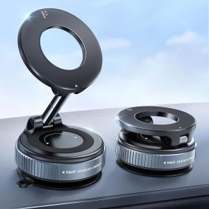 Magnetic Car Phone Holder with Suction Cup, Compatible with MagSafe,360° Adjustable & Foldable Car Phone Holder for iPhone 16 15 14 13 12 Pro Max Plus 16E, Mirror/Glass/Gym, Black - Neuf