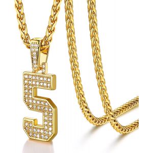 Kal-Collier Homme Chiffre 0-9 Plaqu&eacute; Or Pendentif Nombre Orn&eacute; De Zirconium Avec 55cm Cha&icirc;ne Spiga Ajustable - Neuf