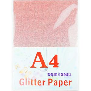 Patq-Lot De 10 Cartes À Paillettes A4 - Or Rose - 250 G/M² - Papier Cartonné Brillant À Paillettes - Carte À Dessin En Argile Pour Travaux Manuels Et Arts - Pour Travaux Manuels, Emballage - Neuf