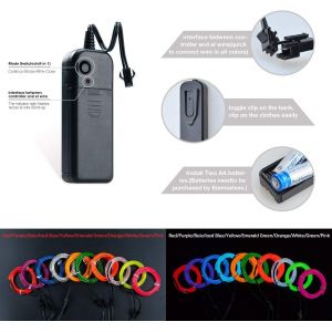 Guirlande Lumineuse Led, 3m Neon Flexible Lumineux D&eacute;coration &Agrave; Piles Pour F&ecirc;te/No&euml;l/Anniversaire/Soir&eacute;e/Mariage, 3 Modes &Eacute;clairage Avec T&eacute;l&eacute;commande, Imperm&eacute;able Pour Int&eacute;rieur/Ext&eacute;rieur - Neuf