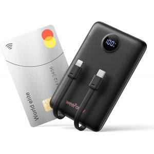 Mini Batterie Externe 10000 Mah, Power Bank Charge Rapide 22,5w Avec 2 Câbles Intégrés & Usb C Sortie, Ultra Mince & Légère Batterie Chargeur Pour Téléphone Compatible Iphone/Samsung/Tablette - Neuf