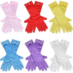 Robe De Fille De Gants De 6 Paires, Long Et Soyeux Satin Bowknot Gants Pour Les Enfants Robe De Princesse Cadeau - Neuf
