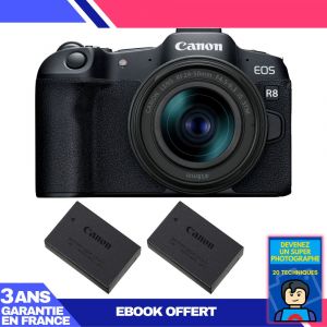 Boitier Canon EOS R8 + RF 24-50mm IS STM + 2 Canon LP-E17 + Ebook 'Devenez Un Super Photographe - Neuf