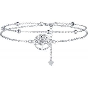 Eryi-Arbre De Vie Bracelet Pour Femme Argent Sterling 925 Double Chaînes Bracelet Avec Boite Cadeau Pour Noël Anniversaire Fête Des Mères, Réglable 17+4cm (Argent/Or/Or Rose) - Neuf