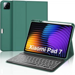 Clavier pour Xiaomi Pad 7/7 Pro 11.2 Pouces 2025, AZERTY Français Clavier Rétroéclairé Bluetooth Magnétique Détachable avec Fente pour Stylo pour Xiaomi Pad 7/7 Pro 11.2"" 2025, Vert foncé - Neuf