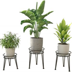 KALANKA-3 Paquet Support Plantes Interieur Exterieur, Métal Antirouille Fer Porte Plante, À Toute épreuve Etagere Plantes, Rond Noir Supports de Pots de Fleurs, Etagere Fleur pour Plusieurs Plantes - Neuf