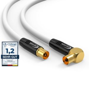 C&acirc;ble d'antenne 1,5m Blanc-M&acirc;le &agrave; Femelle 90&deg; coud&eacute; Coaxial-C&acirc;ble Coaxial HDTV Premium pour T&eacute;l&eacute;vision par C&acirc;ble|C&acirc;ble TV : Compatible avec TV,Radio,DVB-T/T2,DVB-C,DAB - Neuf