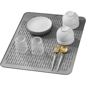 Tapis &Eacute;gouttoir &Agrave; Vaisselle, R&eacute;sistant &Agrave; La Chaleur Et Antid&eacute;rapant, Tapis D'&eacute;vier De Cuisine, Lavable En Machine 40 X 30 Cm (Gris) - Neuf