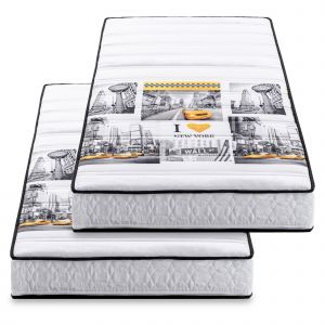 BLUE MOON Lot de 2 Matelas Mousse 90x190 New York Profilée 5 Zones de Confort. Soutien Ferme. Bonne indépendance de Couchage. Épaisseur 15cm. Housse Hypoallergénique. Fabriqué en Belgique - Neuf
